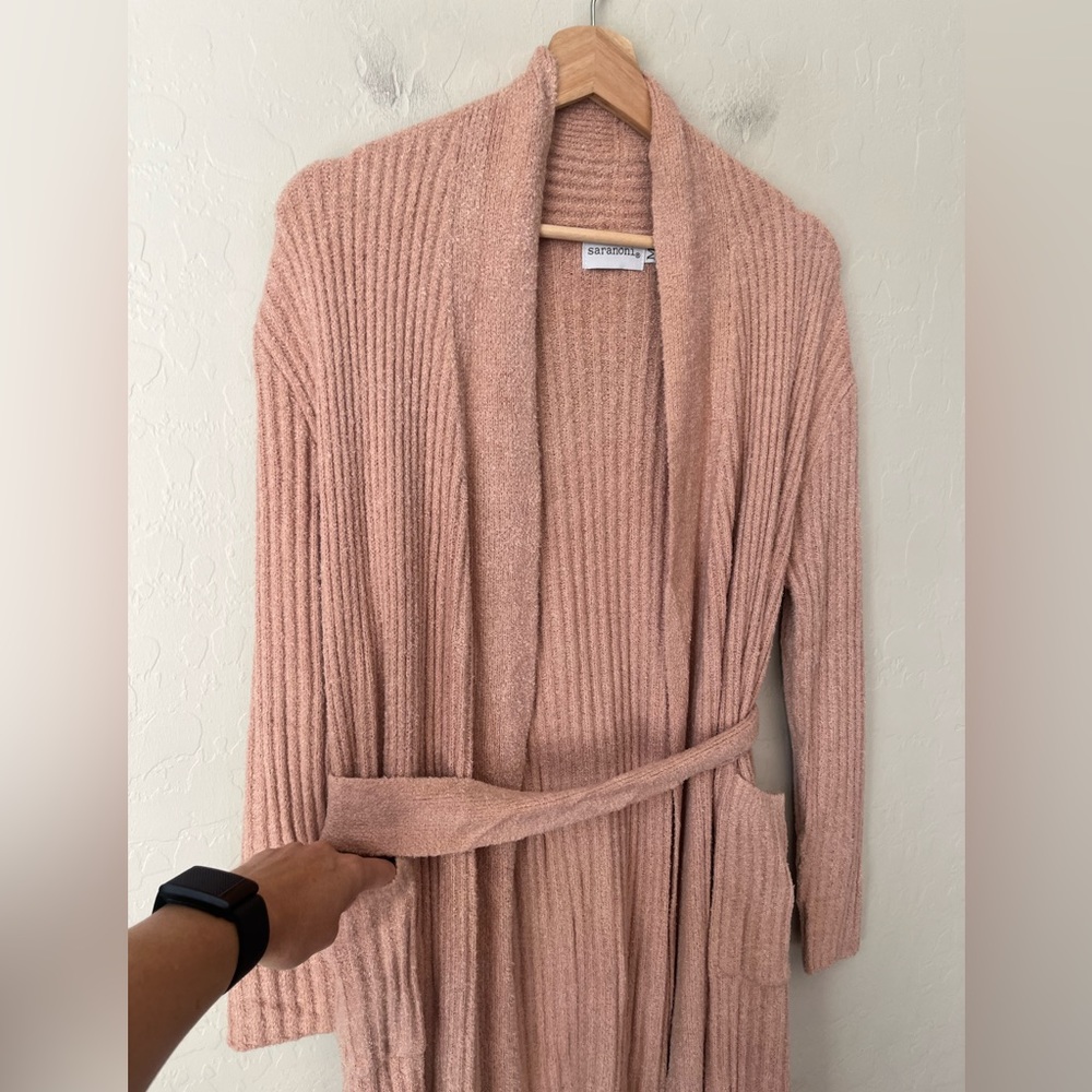 Saranoni Bamboni ribbed featherlite robe pink medium - Picture 7 of 9